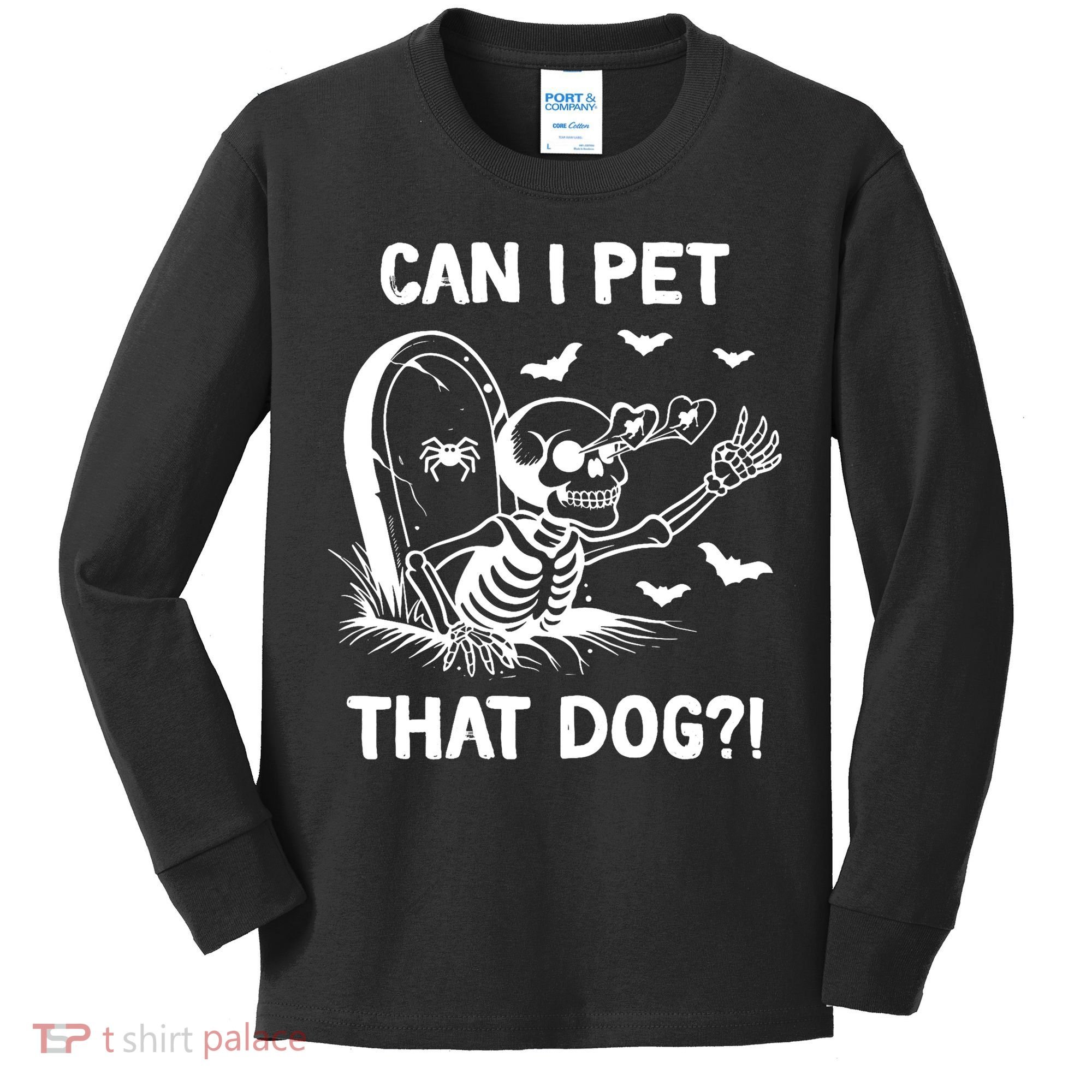 Can I Pet That Dog Halloween Skeleton Kids Long Sleeve Shirt