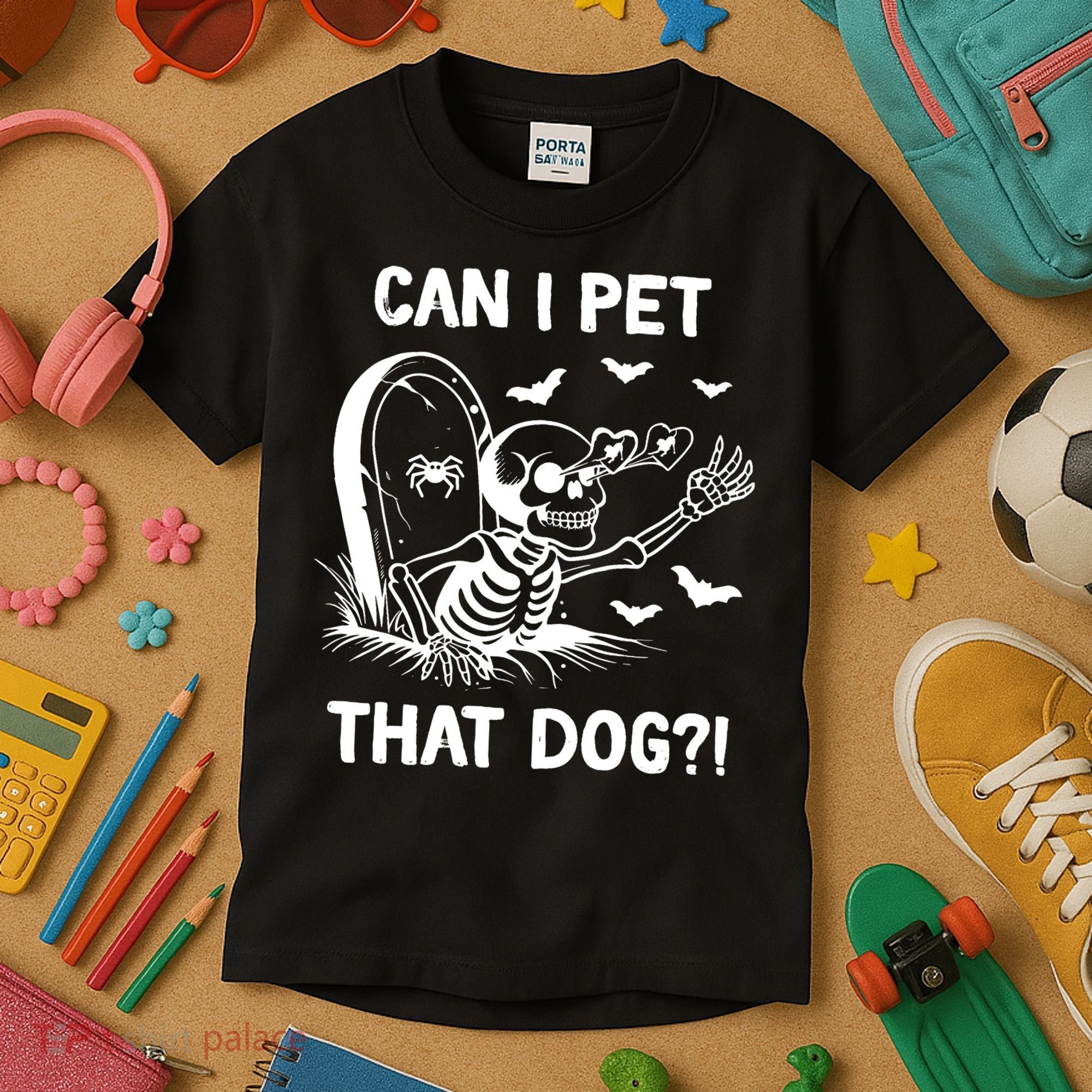 Can I Pet That Dog Halloween Skeleton Kids T-Shirt