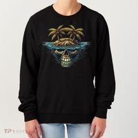 Cool Island Palm Trees Skull Beach Pirate Nautical Women's Sweatshirt thumb 0