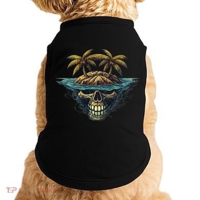 Cool Island Palm Trees Skull Beach Pirate Nautical Doggie Tank