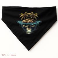 Cool Island Palm Trees Skull Beach Pirate Nautical USA-Made Doggie Bandana thumb 0