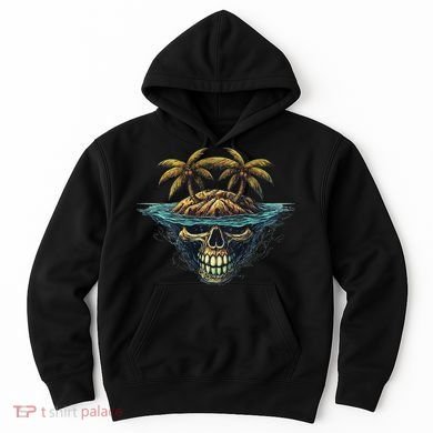 Cool Island Palm Trees Skull Beach Pirate Nautical Hoodie