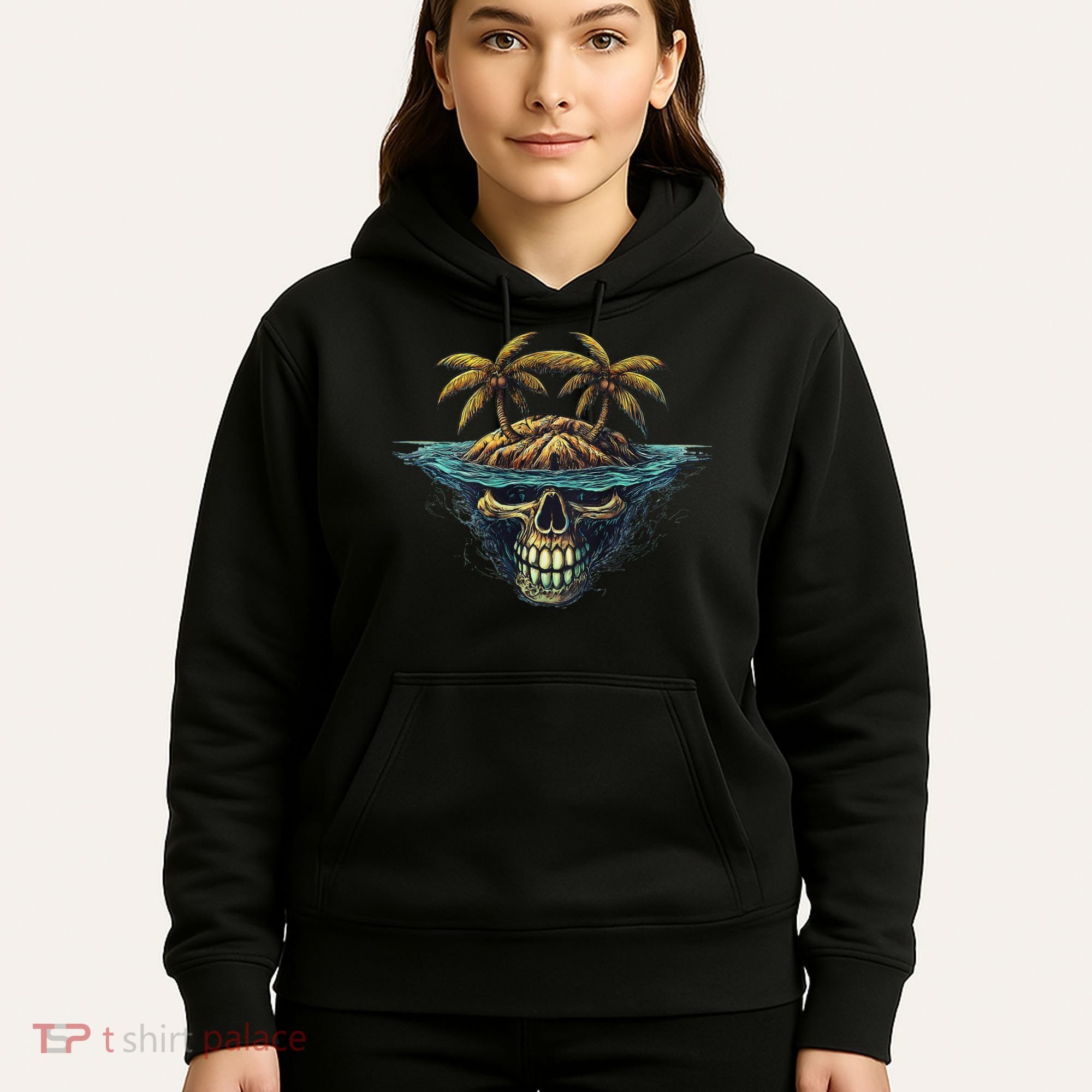 Cool Island Palm Trees Skull Beach Pirate Nautical Hoodie