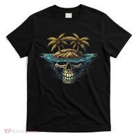 Cool Island Palm Trees Skull Beach Pirate Nautical T-Shirt thumb 0