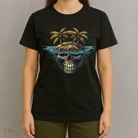 Cool Island Palm Trees Skull Beach Pirate Nautical T-Shirt thumb 4