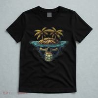 Cool Island Palm Trees Skull Beach Pirate Nautical T-Shirt thumb 5