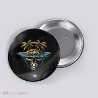 Cool Island Palm Trees Skull Beach Pirate Nautical Button thumb 0