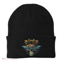 Cool Island Palm Trees Skull Beach Pirate Nautical Beanie thumb 0