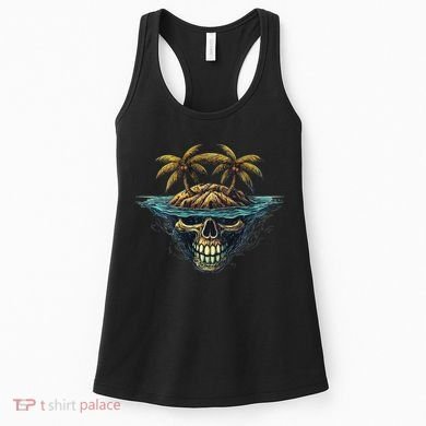 Cool Island Palm Trees Skull Beach Pirate Nautical Women's Tank Top