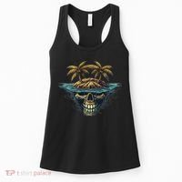 Cool Island Palm Trees Skull Beach Pirate Nautical Women's Tank Top thumb 0