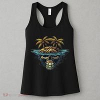 Cool Island Palm Trees Skull Beach Pirate Nautical Women's Tank Top thumb 3