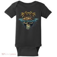 Cool Island Palm Trees Skull Beach Pirate Nautical Baby Bodysuit thumb 0
