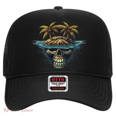 Cool Island Palm Trees Skull Beach Pirate Nautical Hat
