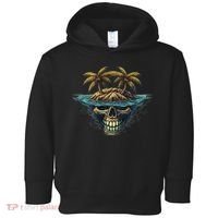 Cool Island Palm Trees Skull Beach Pirate Nautical Toddler Hoodie thumb 0