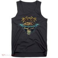 Cool Island Palm Trees Skull Beach Pirate Nautical Tank Top thumb 0