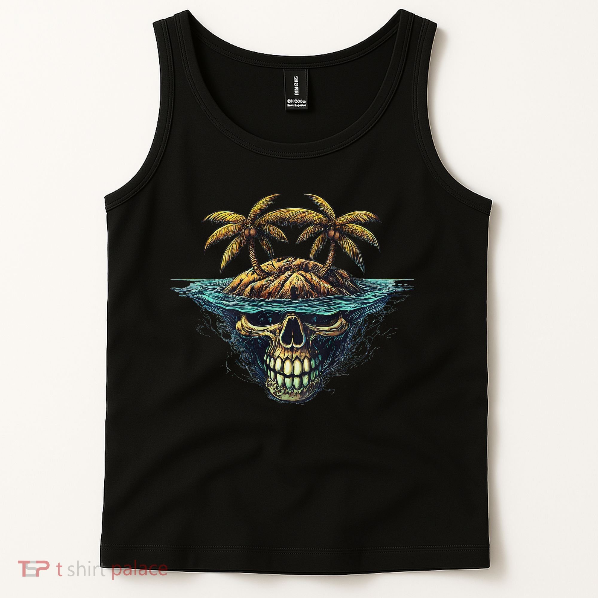 Cool Island Palm Trees Skull Beach Pirate Nautical Tank Top