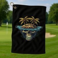 Cool Island Palm Trees Skull Beach Pirate Nautical Golf Towel thumb 1