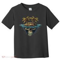 Cool Island Palm Trees Skull Beach Pirate Nautical Toddler T-Shirt thumb 0
