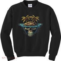 Cool Island Palm Trees Skull Beach Pirate Nautical Kids Sweatshirt thumb 0