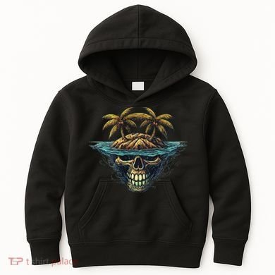 Cool Island Palm Trees Skull Beach Pirate Nautical Kids Hoodie
