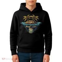 Cool Island Palm Trees Skull Beach Pirate Nautical Kids Hoodie thumb 4