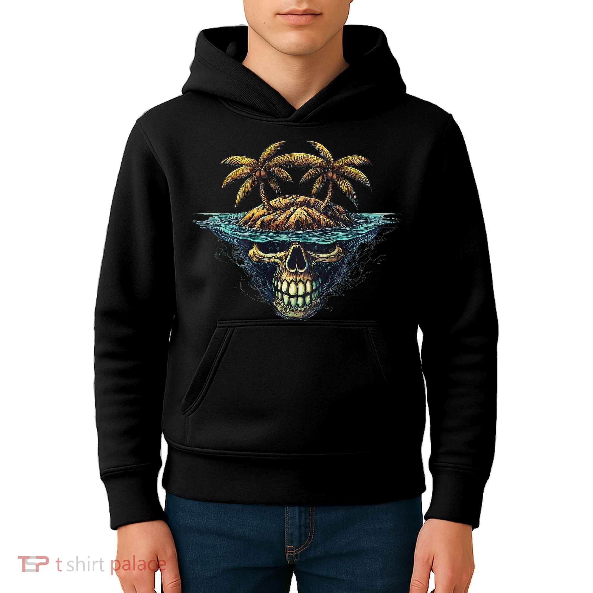 Cool Island Palm Trees Skull Beach Pirate Nautical Kids Hoodie