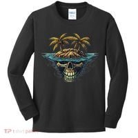 Cool Island Palm Trees Skull Beach Pirate Nautical Kids Long Sleeve Shirt thumb 0