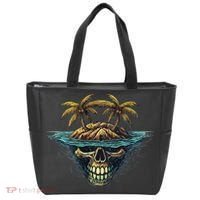 Cool Island Palm Trees Skull Beach Pirate Nautical Tote Bag thumb 0