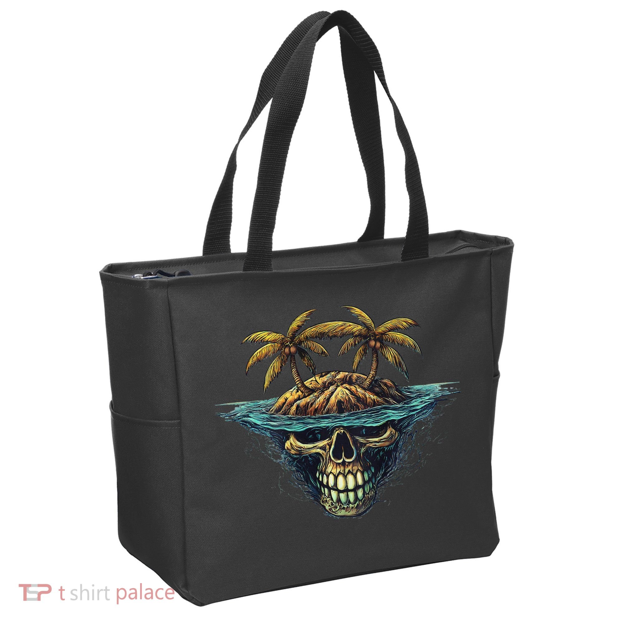Cool Island Palm Trees Skull Beach Pirate Nautical Tote Bag