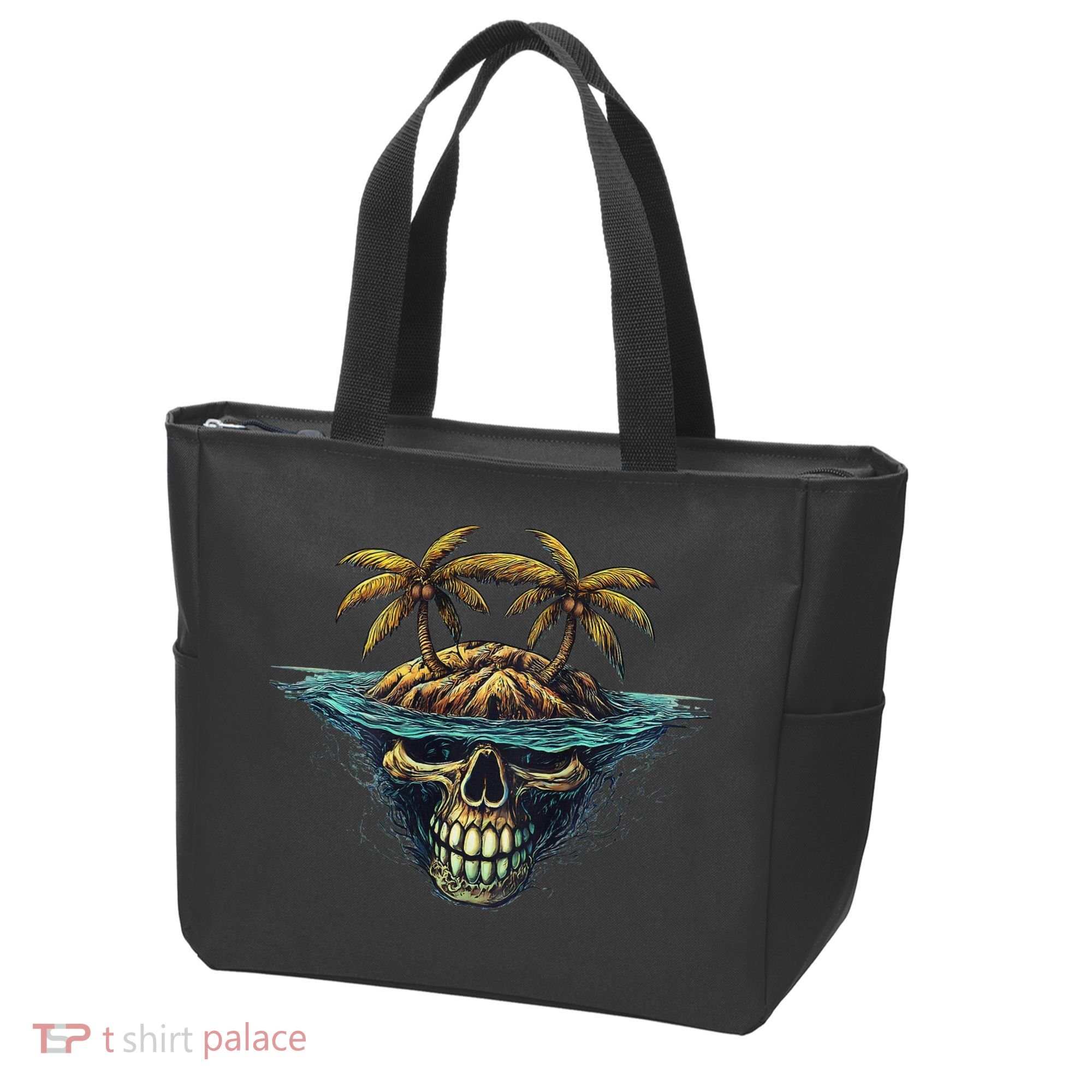 Cool Island Palm Trees Skull Beach Pirate Nautical Tote Bag