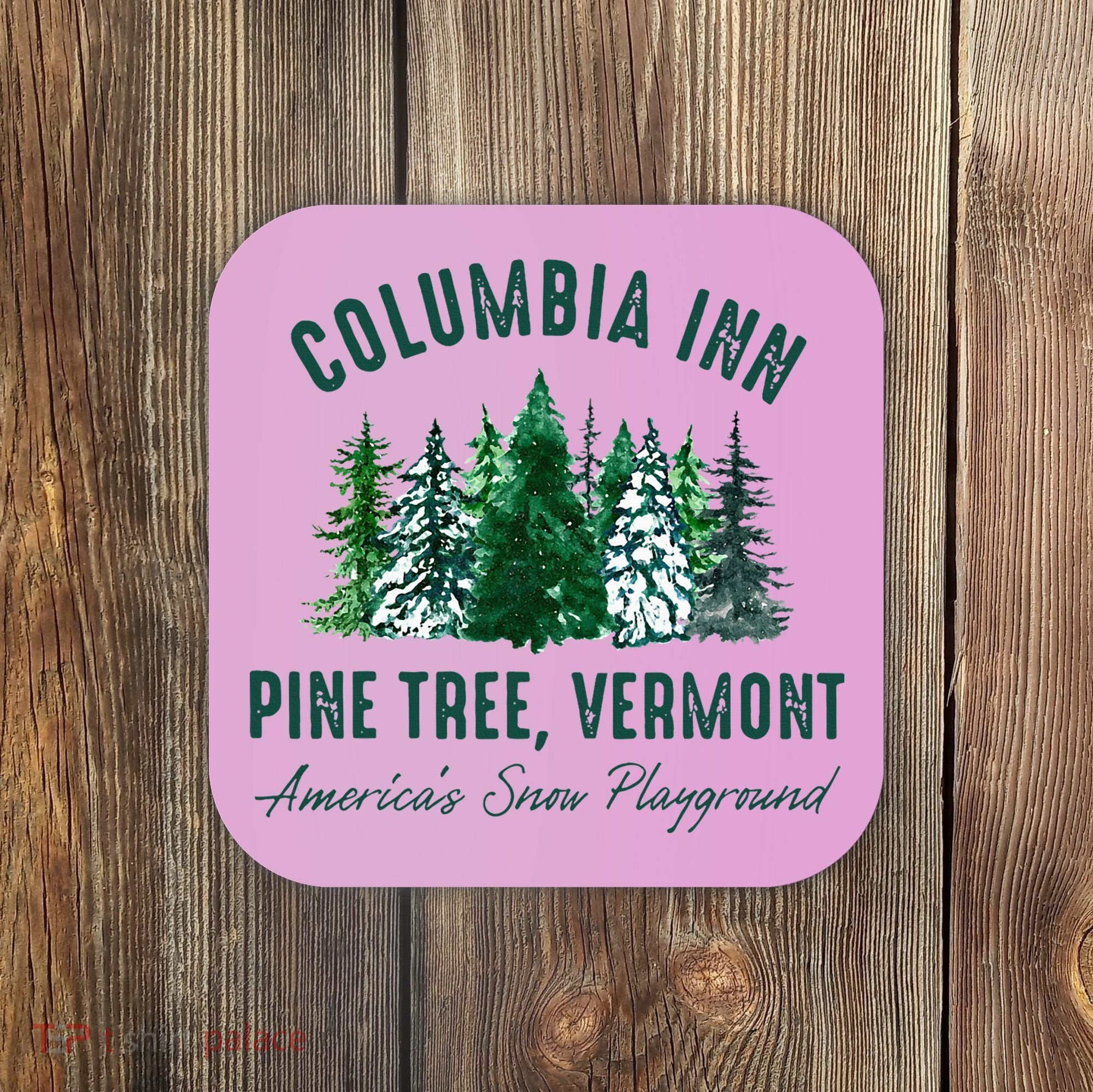 Columbia Inn Pine Tree Vermont Merry Christmas Coaster