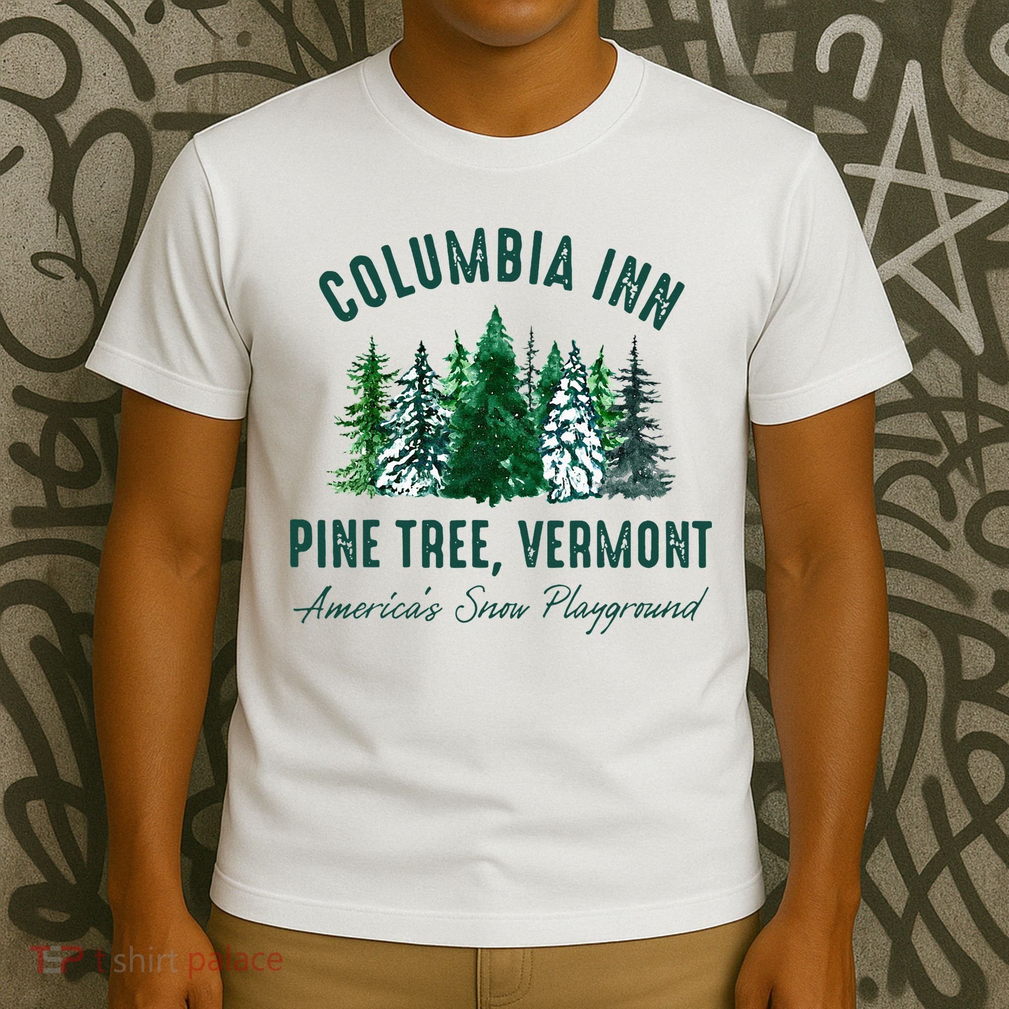 Columbia Inn Pine Tree Vermont Merry Christmas T-Shirt