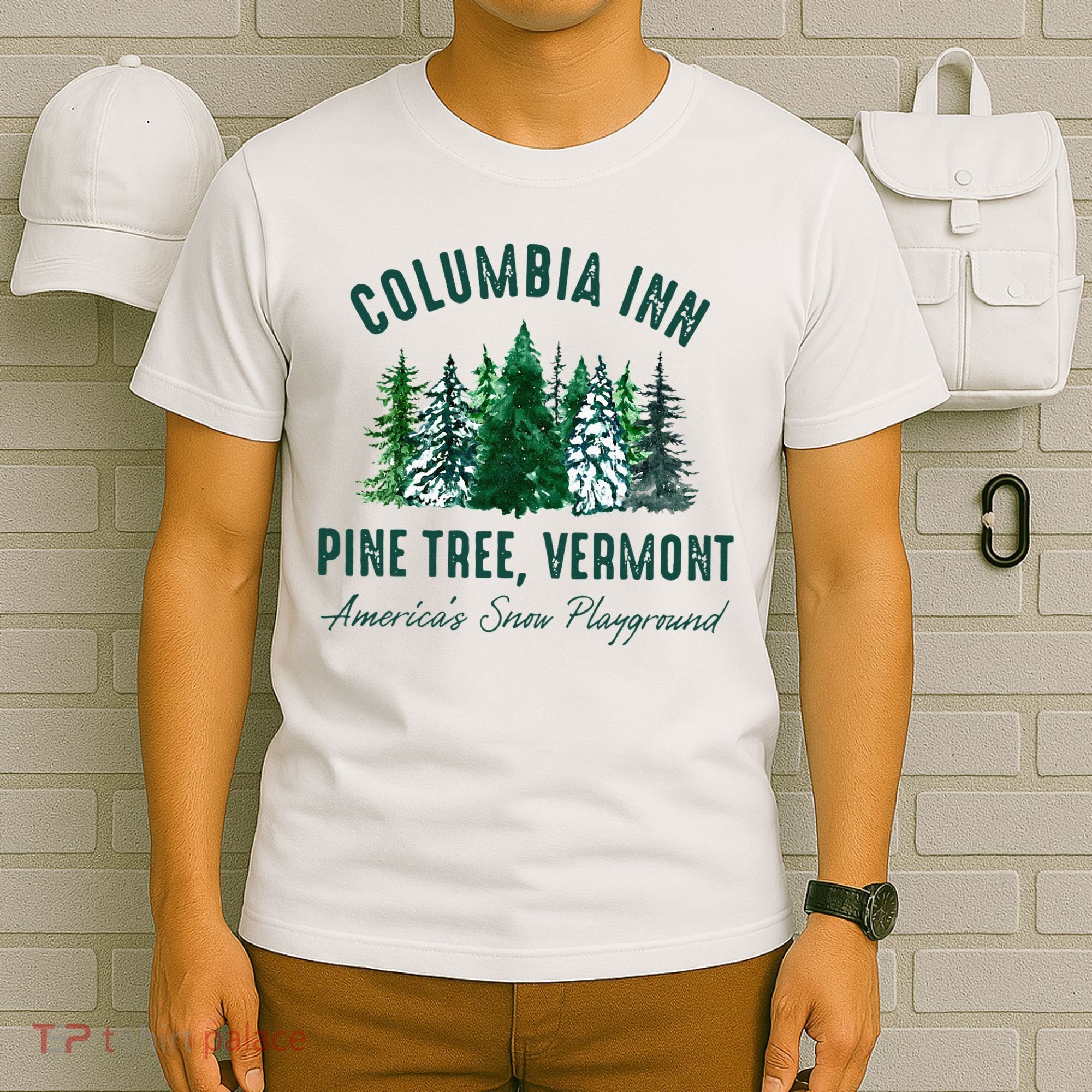Columbia Inn Pine Tree Vermont Merry Christmas T-Shirt