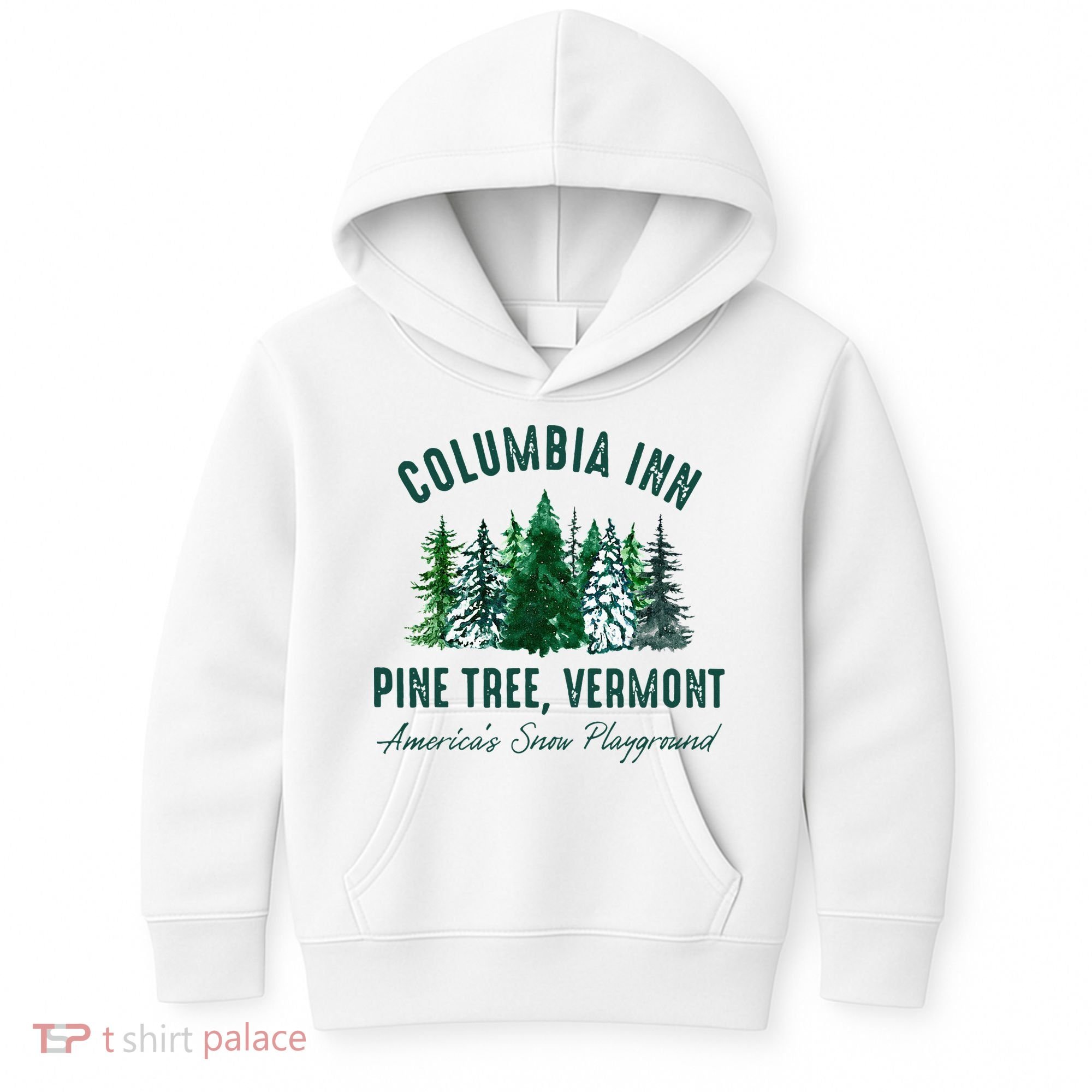 Columbia Inn Pine Tree Vermont Merry Christmas Kids Hoodie