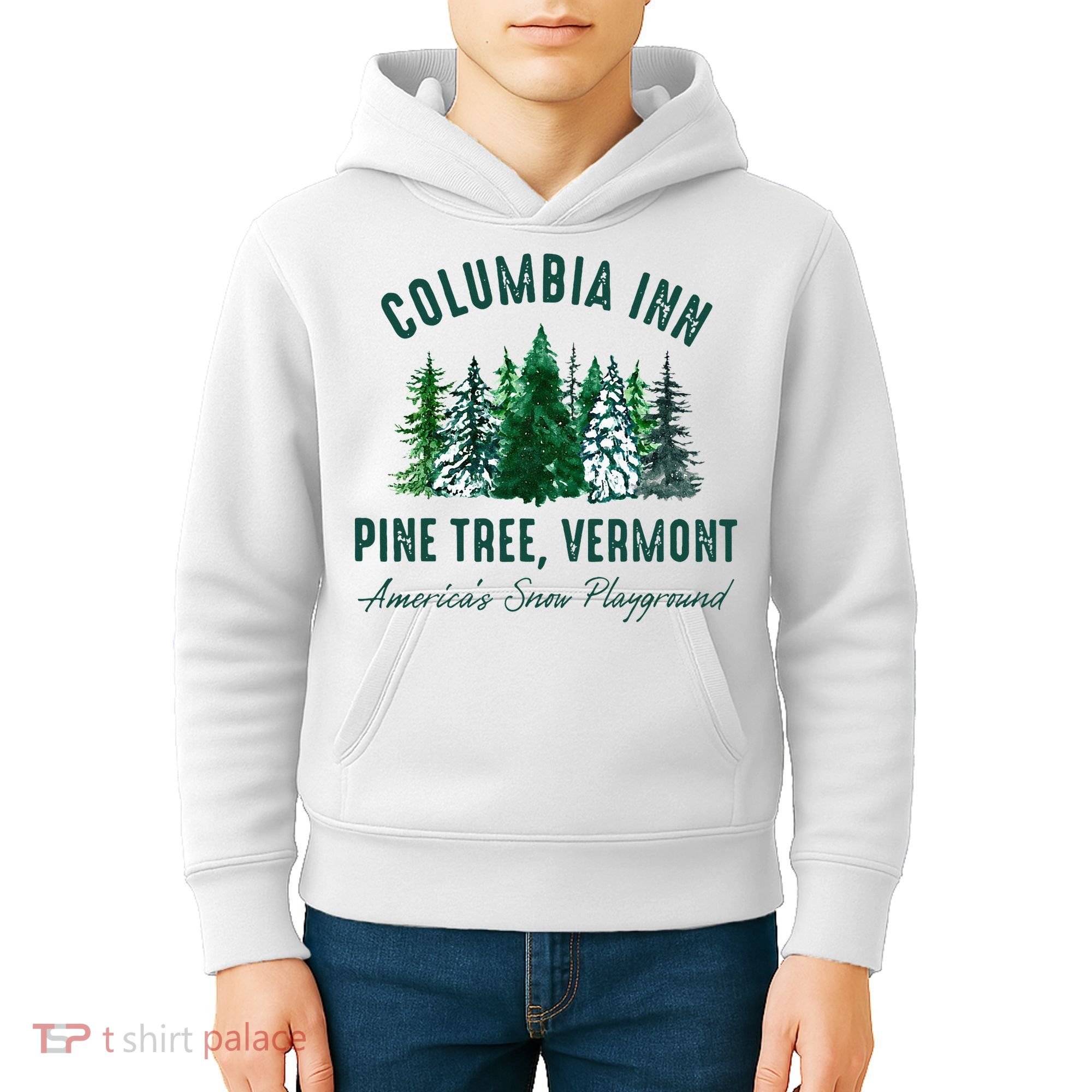 Columbia Inn Pine Tree Vermont Merry Christmas Kids Hoodie
