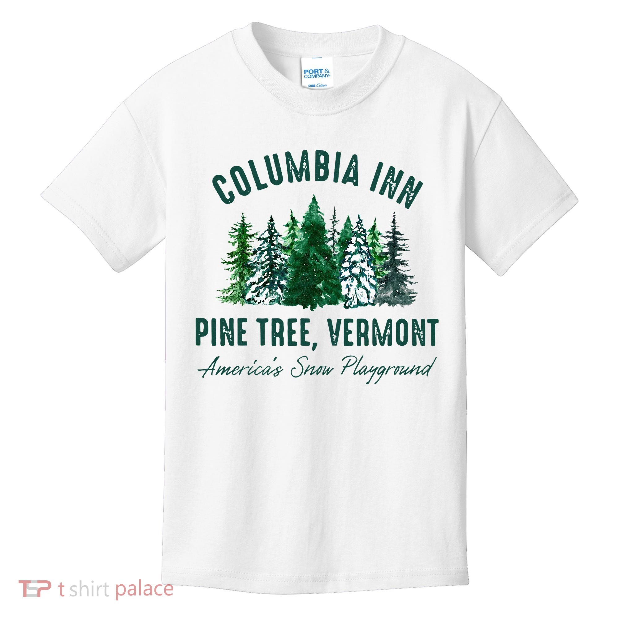 Columbia Inn Pine Tree Vermont Merry Christmas Kids T-Shirt