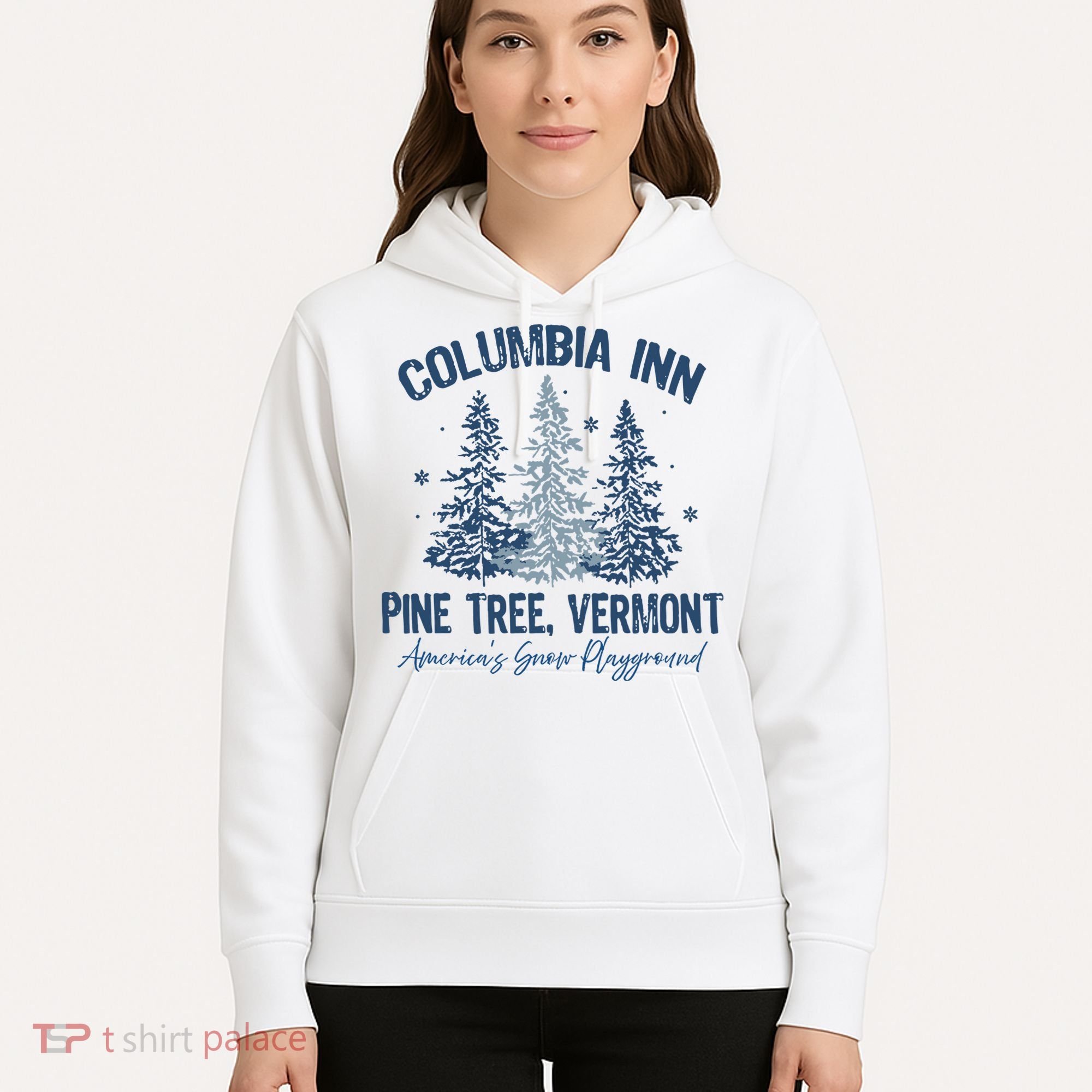 Columbia Inn Pine Tree Vermont Always A White Christmas Hoodie
