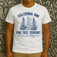 Columbia Inn Pine Tree Vermont Always A White Christmas T-Shirt thumb 3