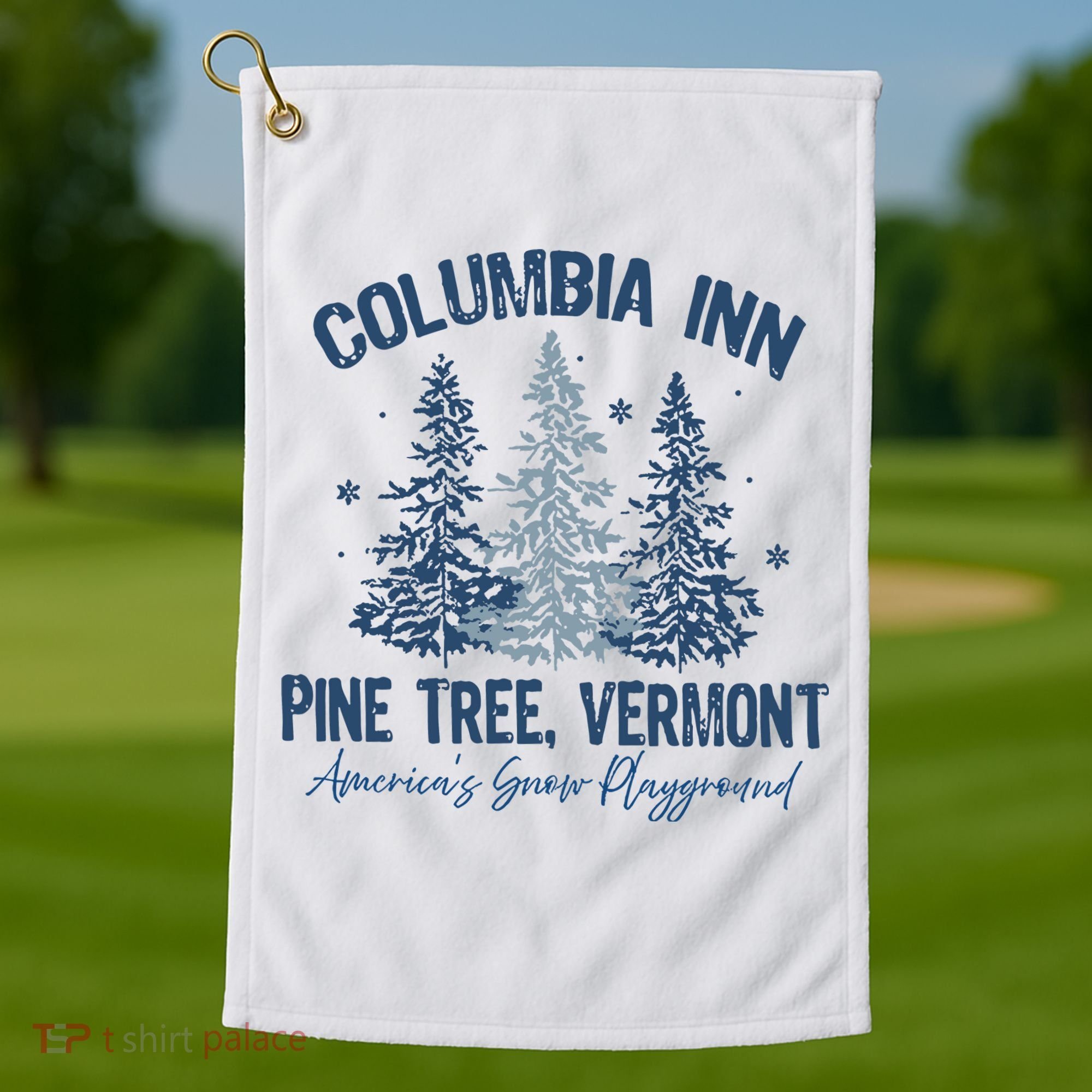 Columbia Inn Pine Tree Vermont Always A White Christmas Golf Towel