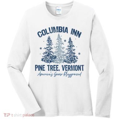 Columbia Inn Pine Tree Vermont Always A White Christmas Women's Long Sleeve Shirt