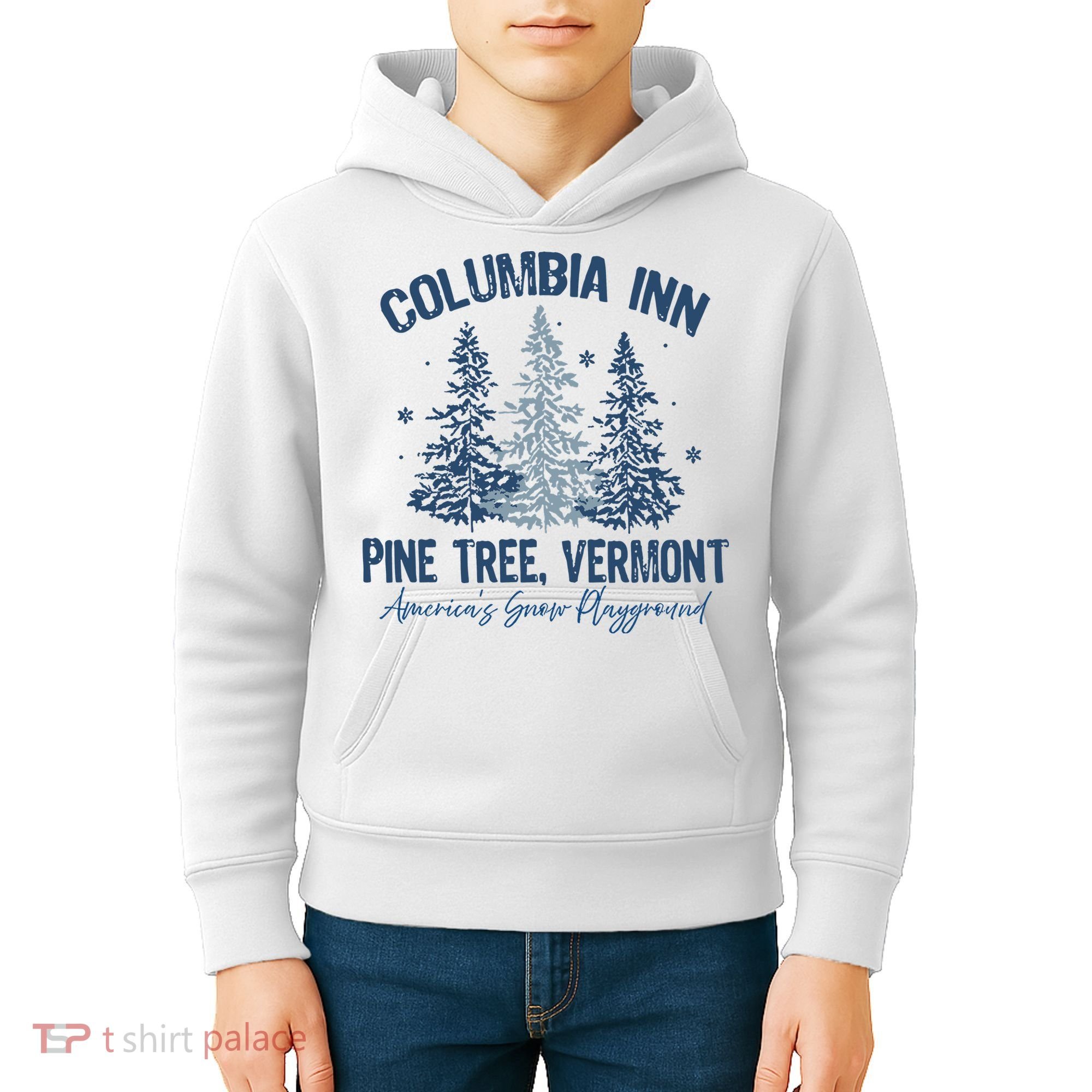 Columbia Inn Pine Tree Vermont Always A White Christmas Kids Hoodie