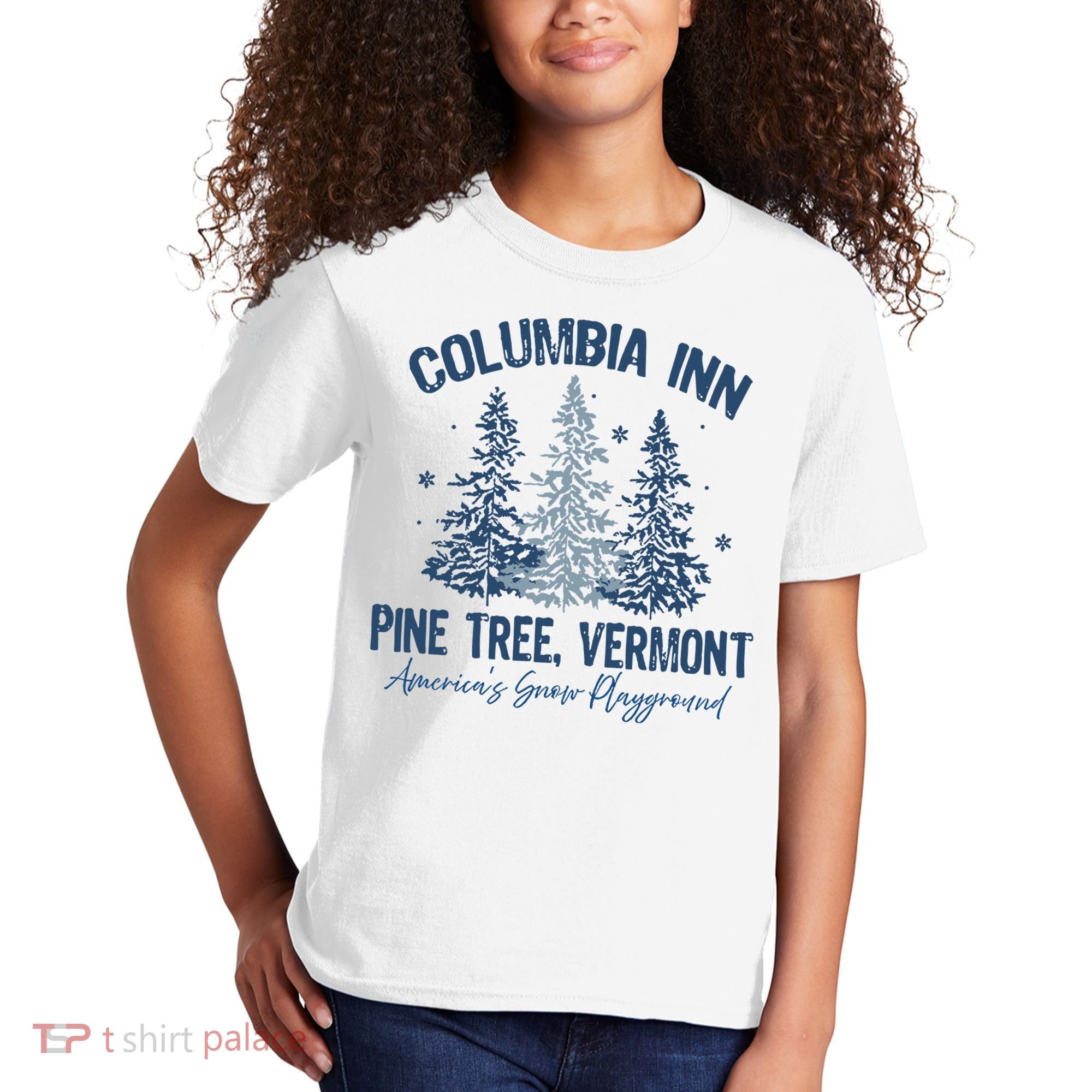 Columbia Inn Pine Tree Vermont Always A White Christmas Kids T-Shirt