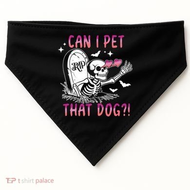Can I Pet That Dog Skeleton Halloween USA-Made Doggie Bandana