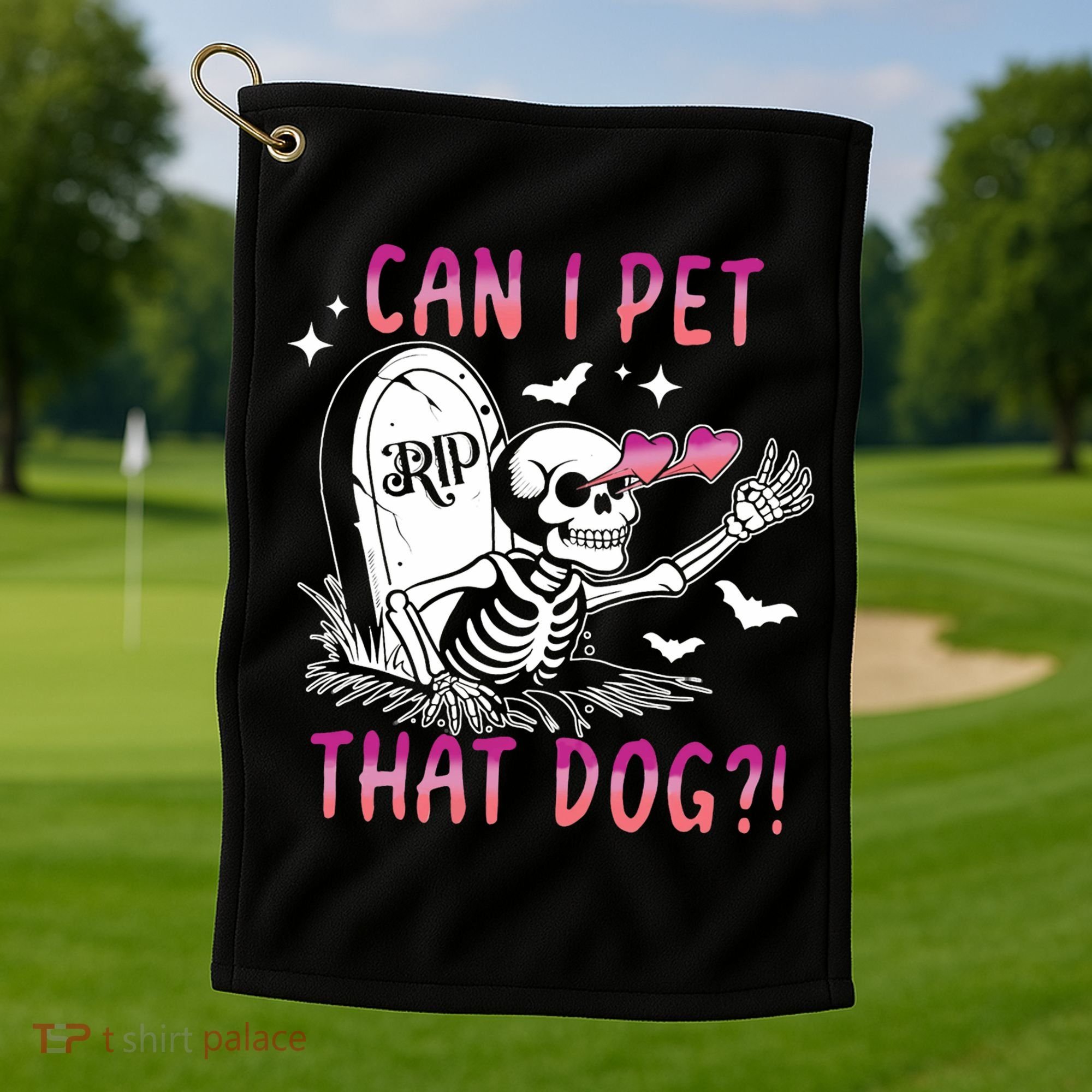Can I Pet That Dog Skeleton Halloween Golf Towel