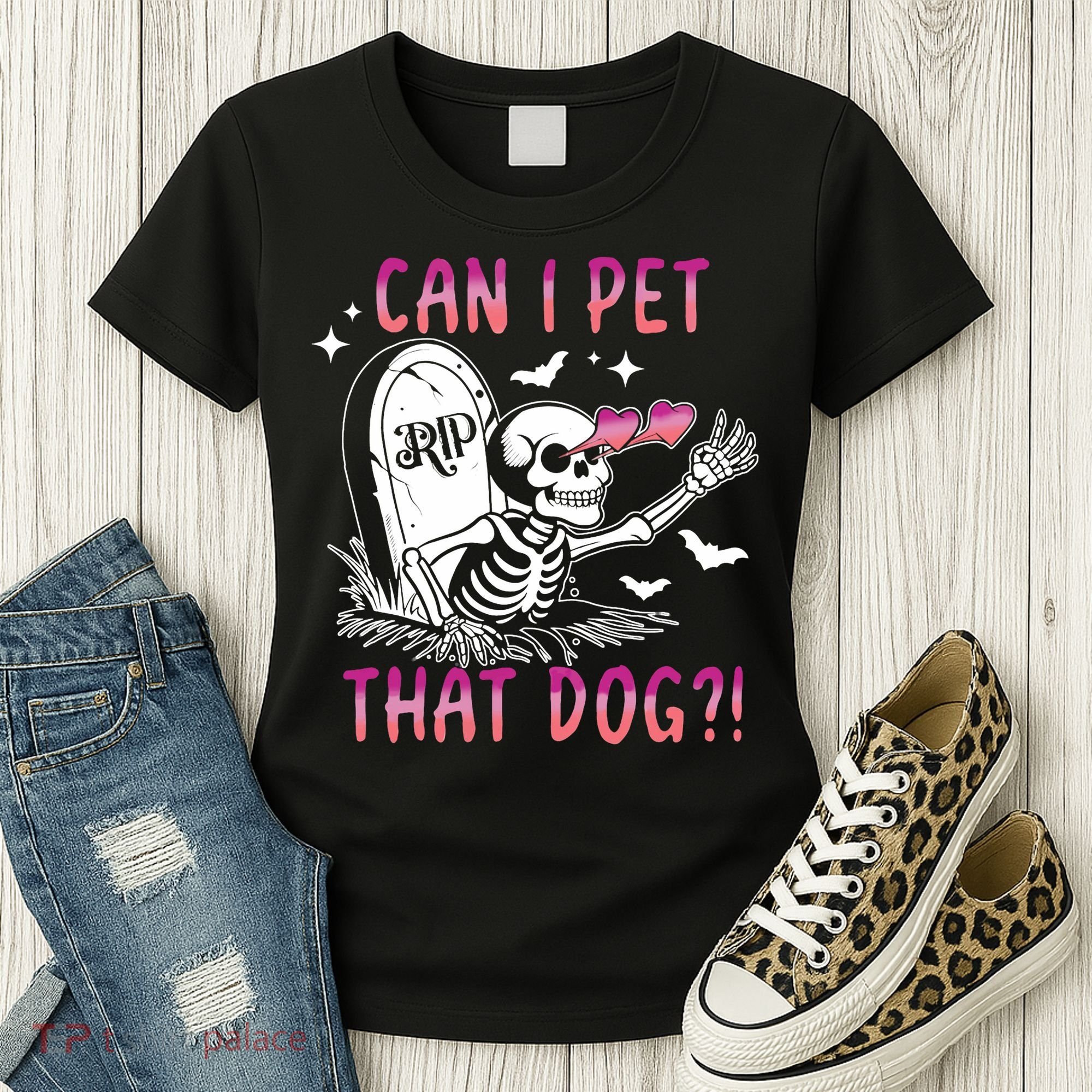 Can I Pet That Dog Skeleton Halloween Women's T-Shirt
