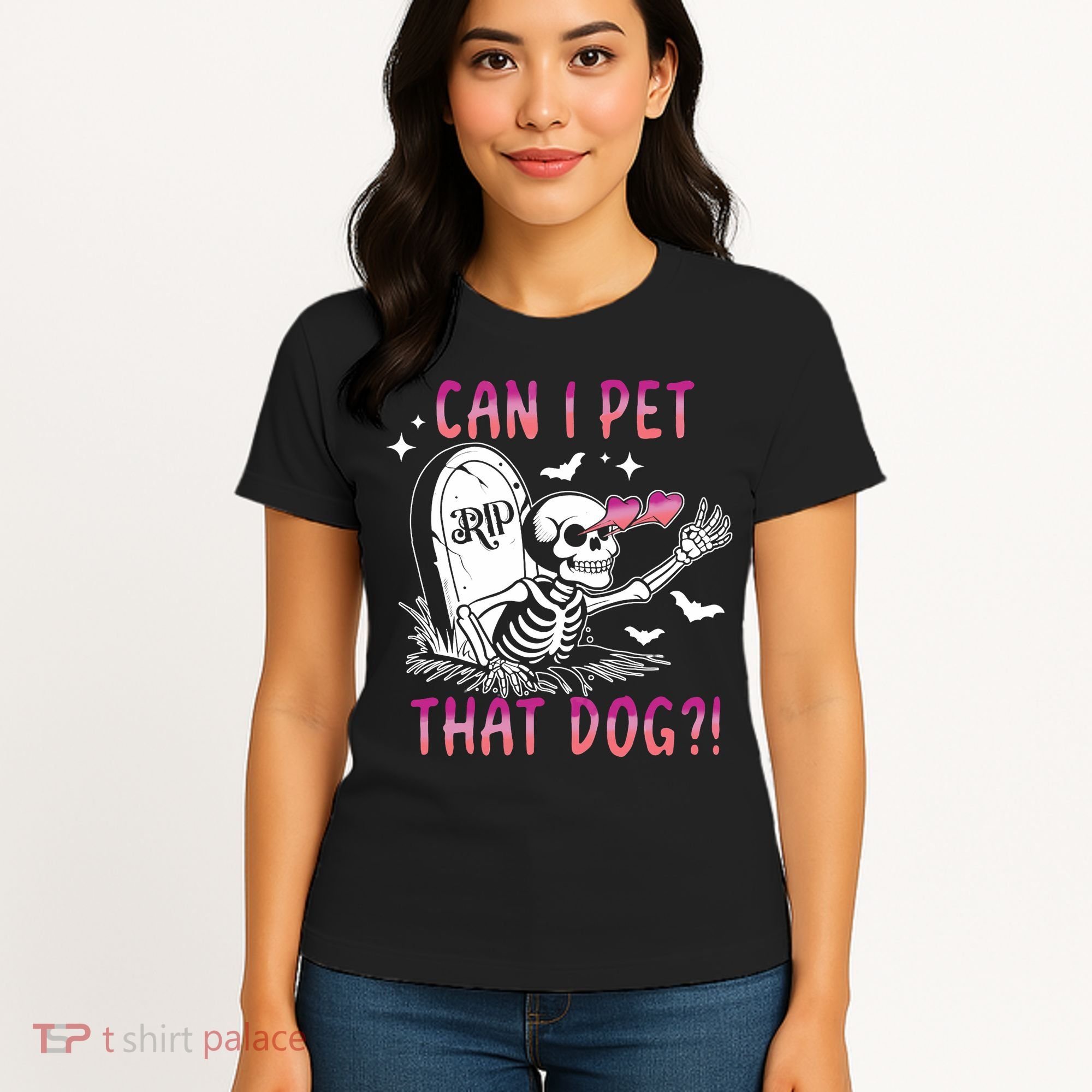 Can I Pet That Dog Skeleton Halloween Women's T-Shirt