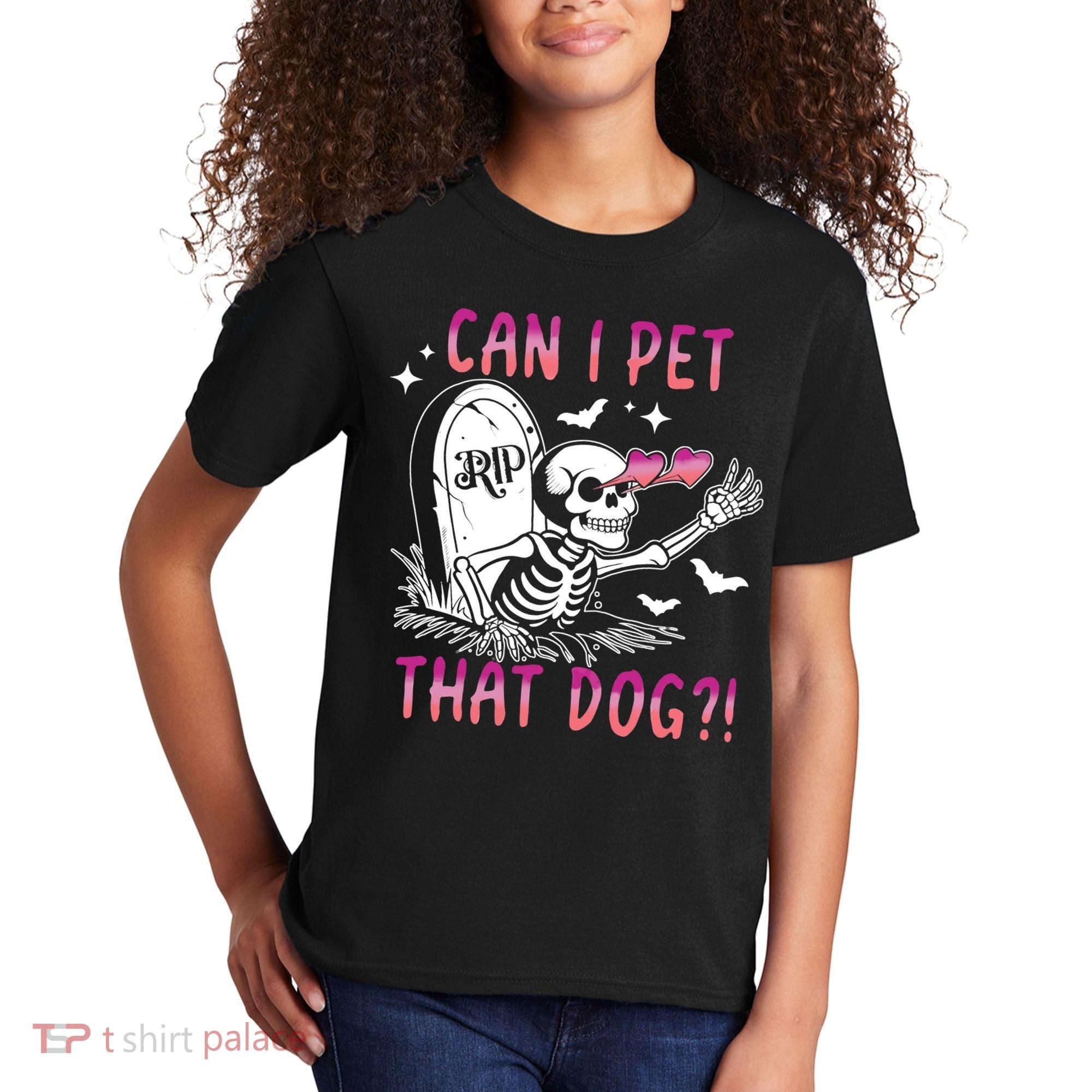 Can I Pet That Dog Skeleton Halloween Kids T-Shirt