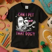 Can I Pet That Dog Skeleton Halloween Kids T-Shirt thumb 3