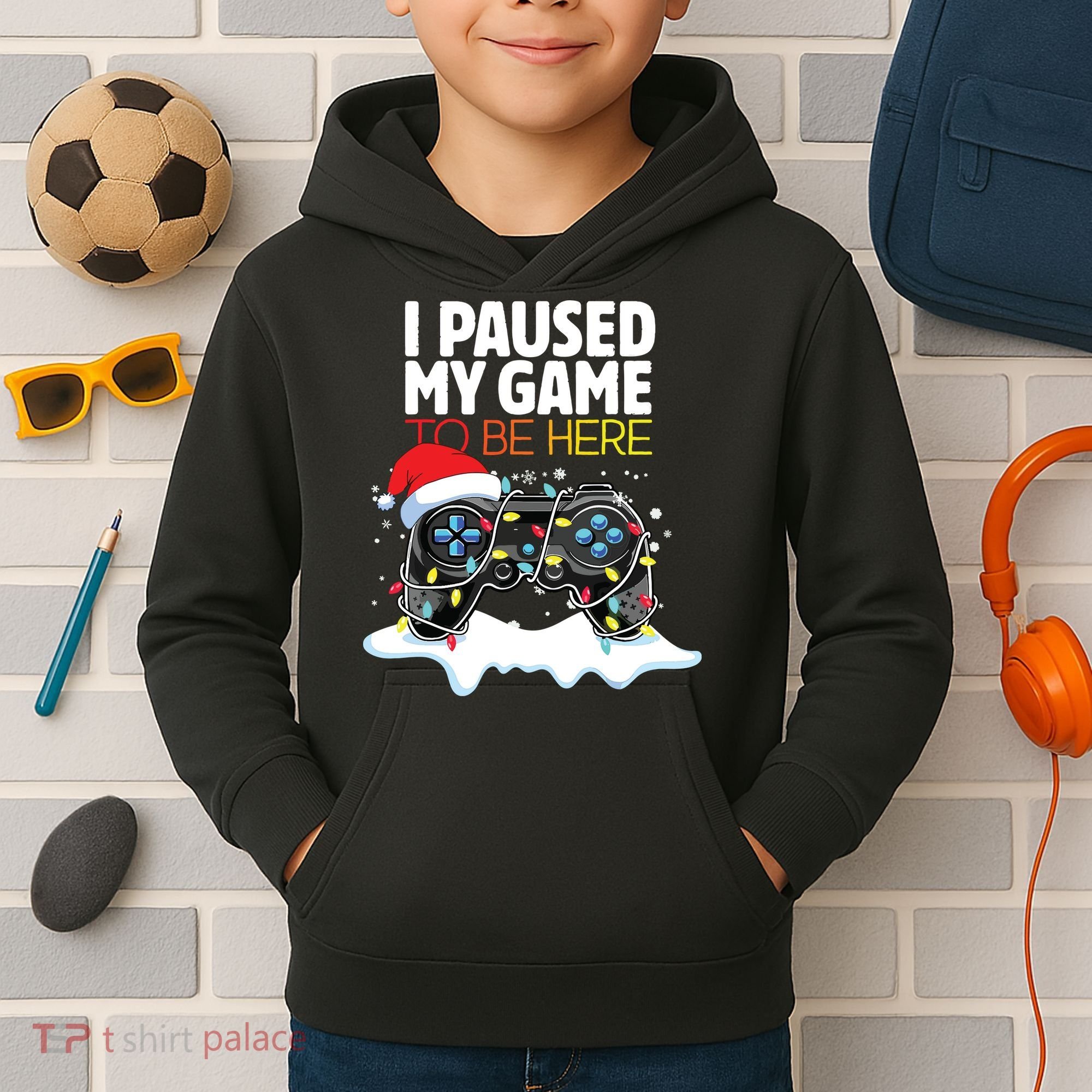 Christmas I Paused My Game To Be Here Funny Sarcastic Kids Hoodie