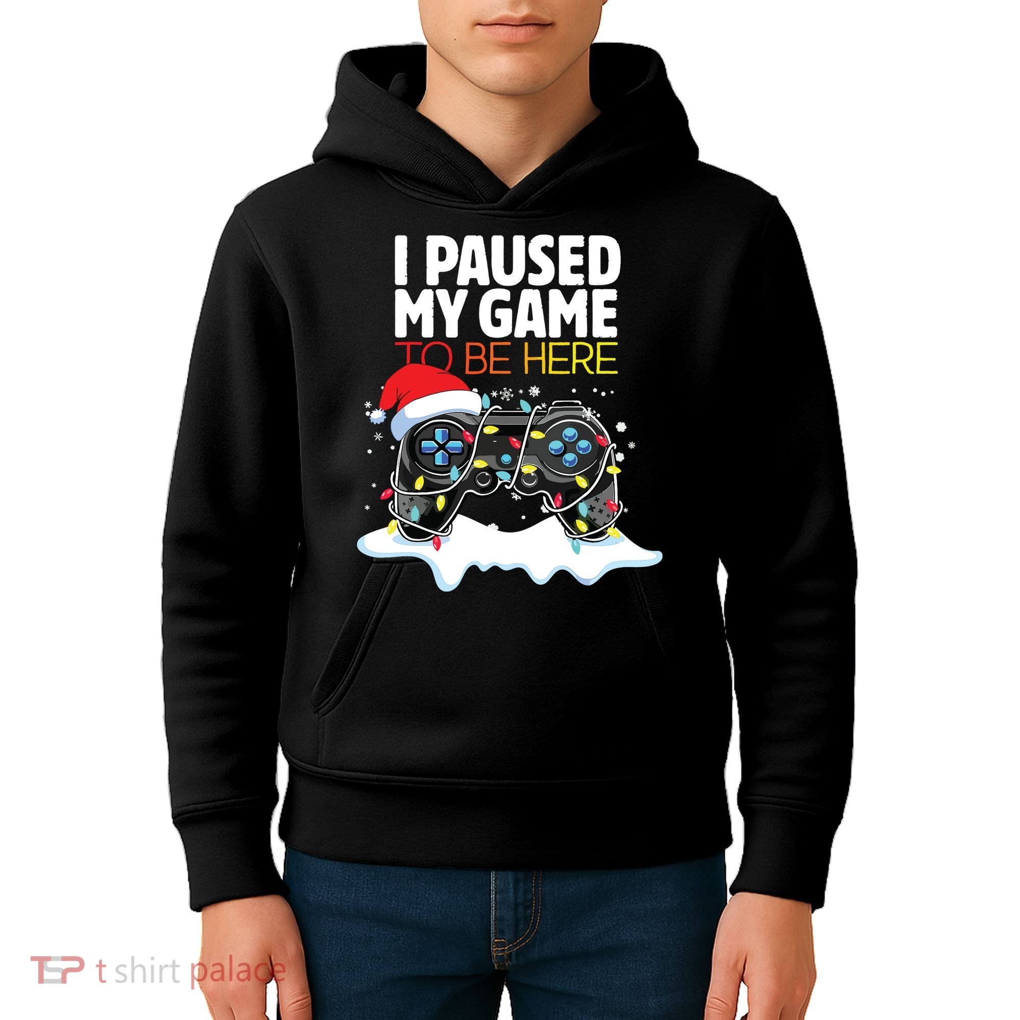 Christmas I Paused My Game To Be Here Funny Sarcastic Kids Hoodie